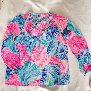 Lilly Pulitzer Elsa silk top in mermaids call size S